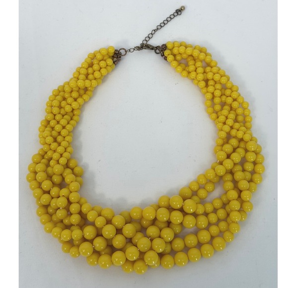 Yellow Multi Strand Beaded Bib Necklace Adjustable Brass Tone Clasp Boho 103-27 - Picture 8 of 10